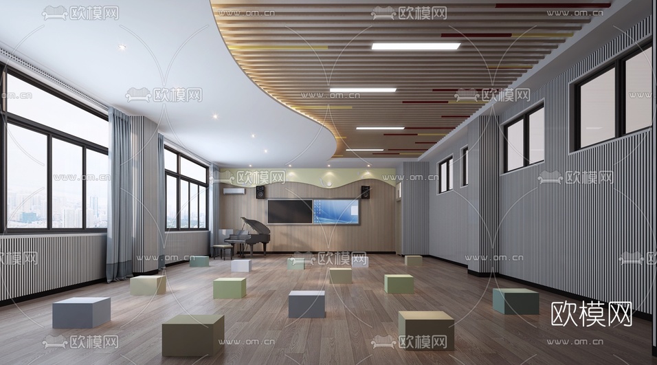 现代音乐培训教室3d模型下载
