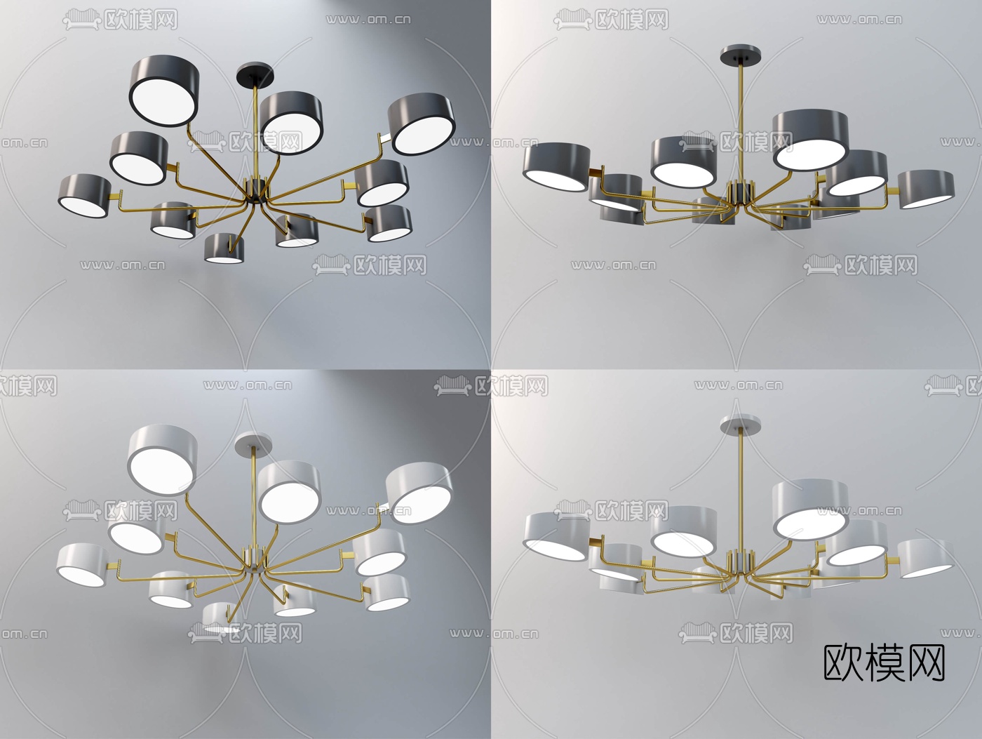 北欧金属多头吊灯3d模型下载（渲染图1）