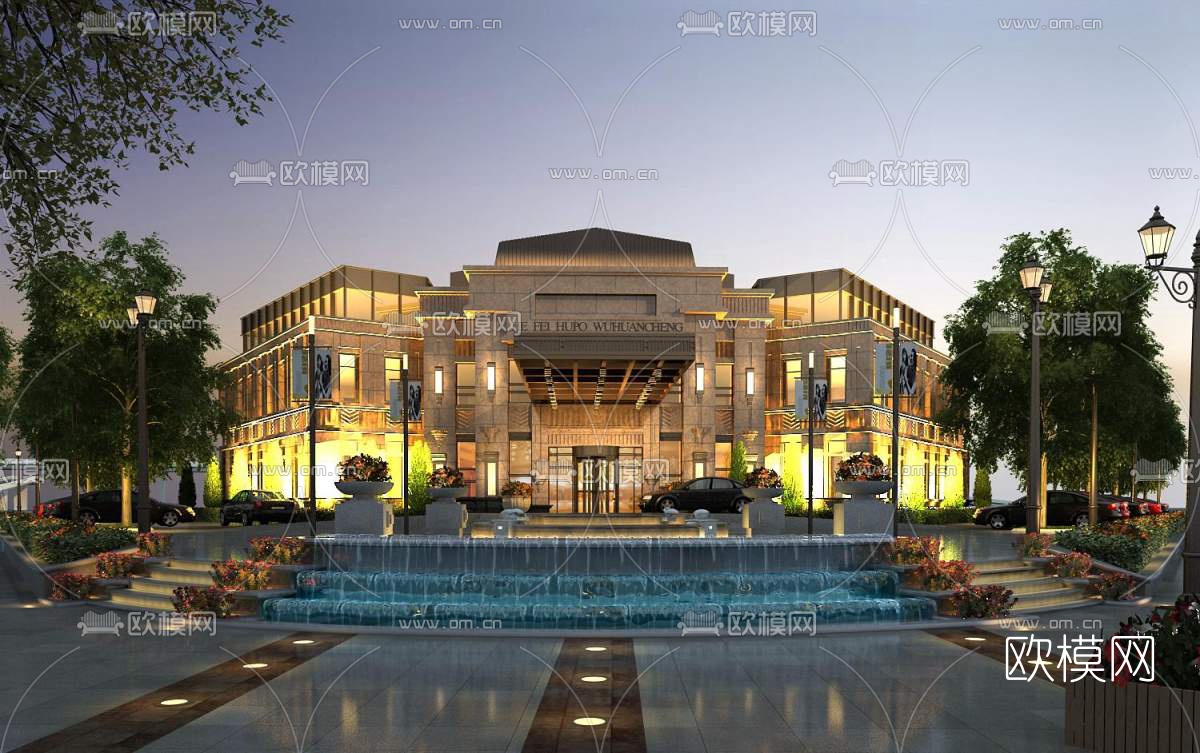 欧式夜景建筑外观3d模型-免费3dmax模型库-欧模网