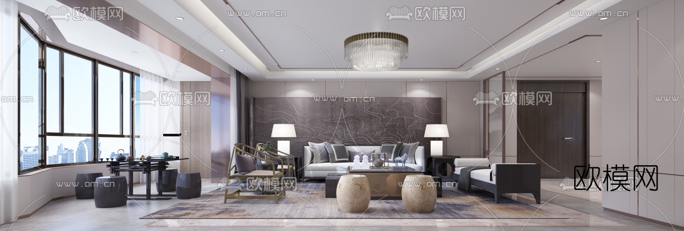 新中式客厅餐厅玄关3d模型