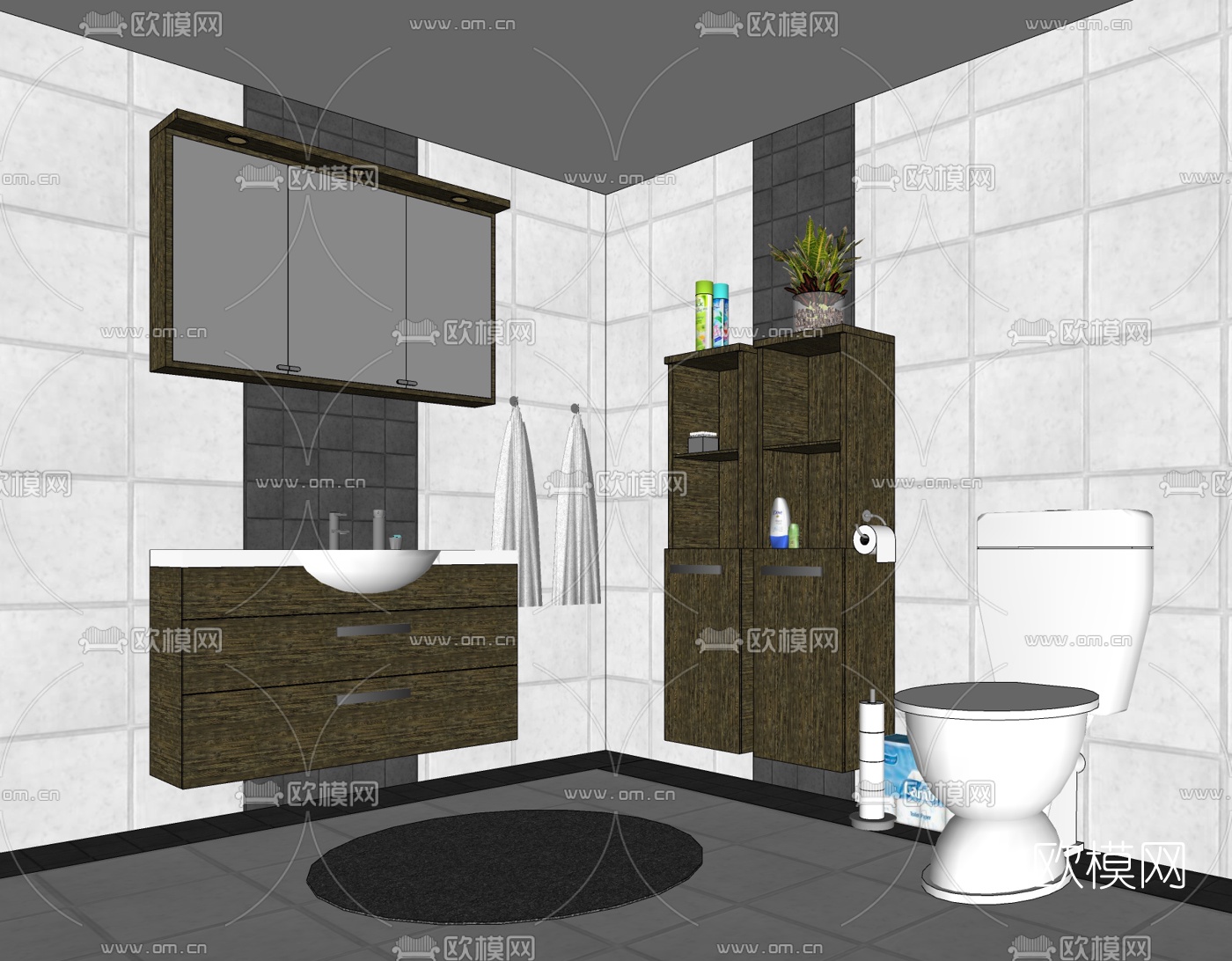 现代浴室卫生间免费su模型下载
