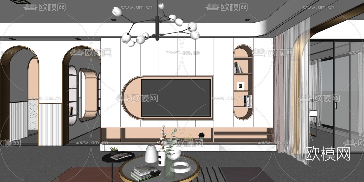 北欧样板房客厅卧室su模型