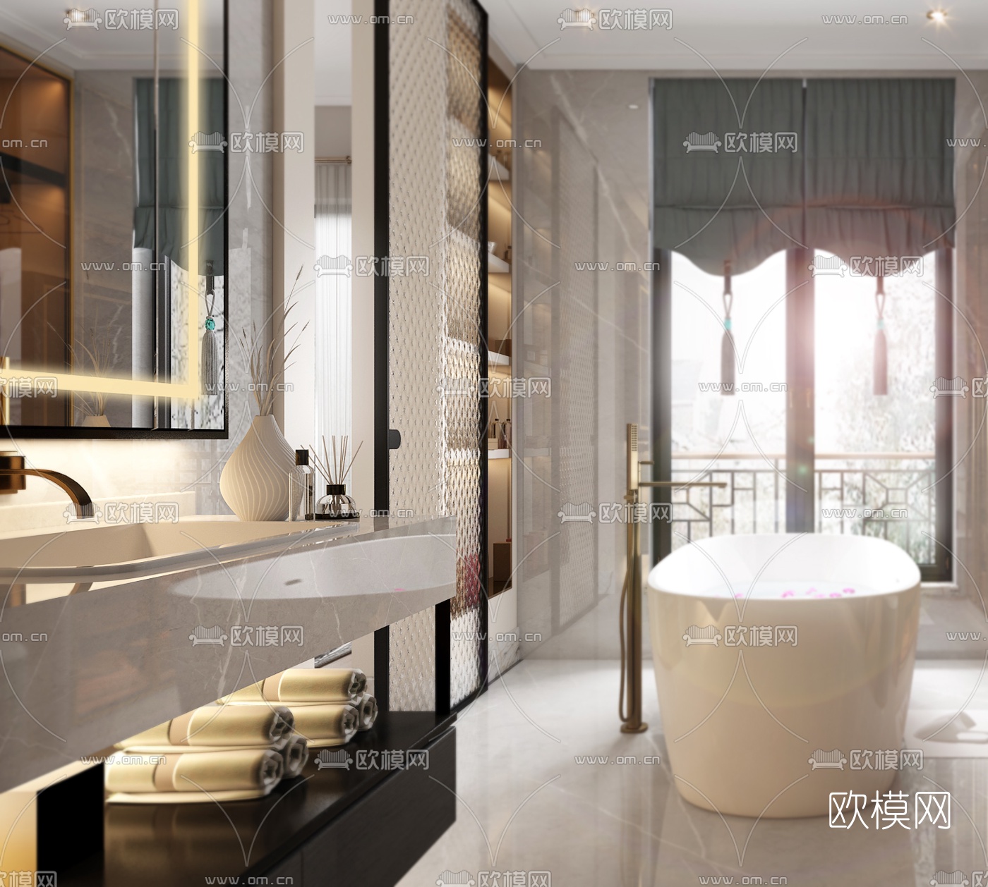 现代轻奢卫生间衣帽间3d模型下载（渲染图2）
