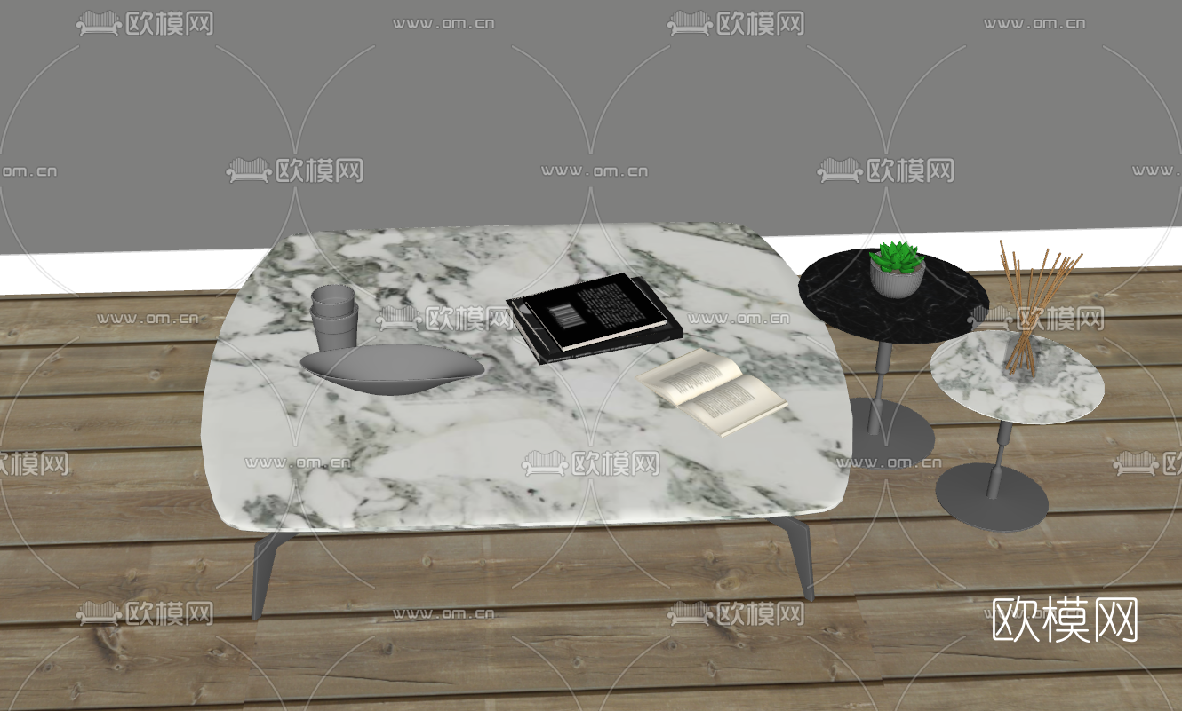 现代大理石茶几边几su模型下载