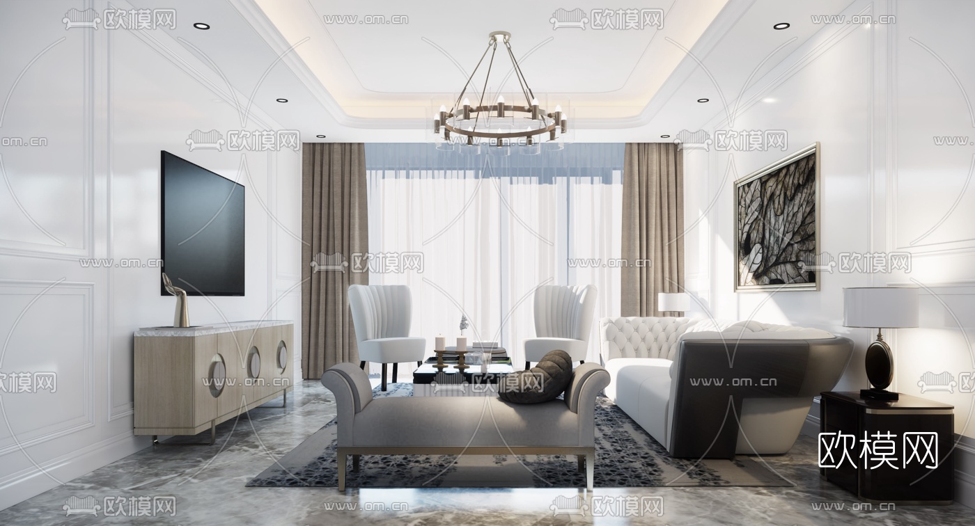简欧客厅su模型