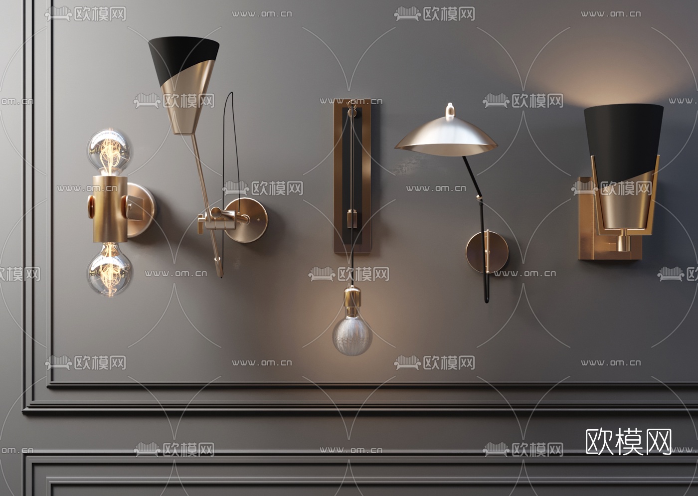 现代轻奢金属壁灯3d模型下载