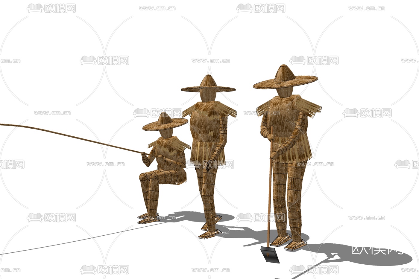 中式蓑衣稻草人免费su模型下载