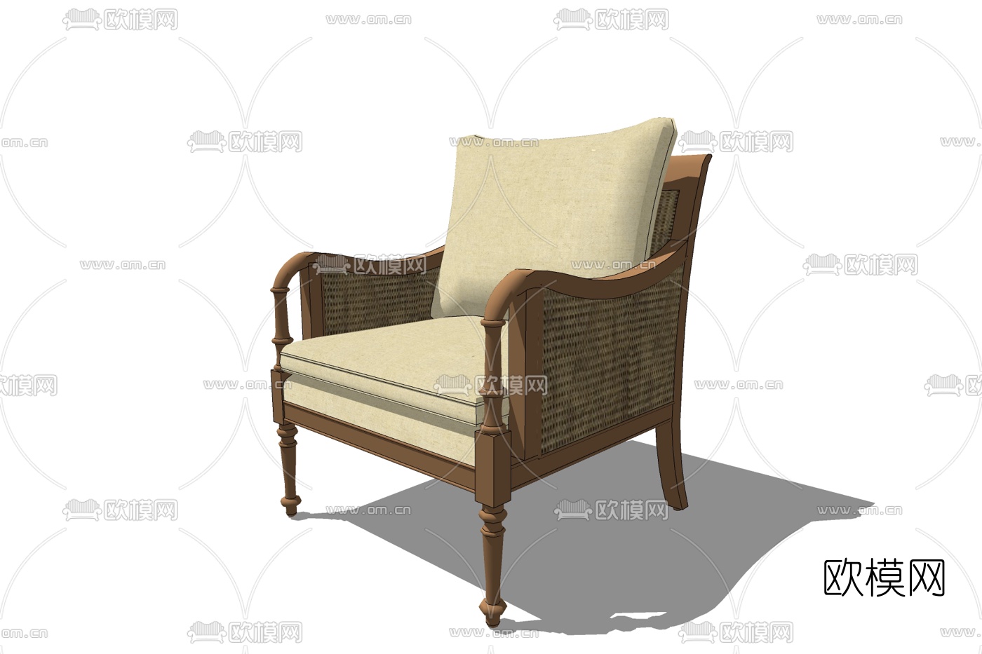 欧式布艺休闲椅免费su模型下载