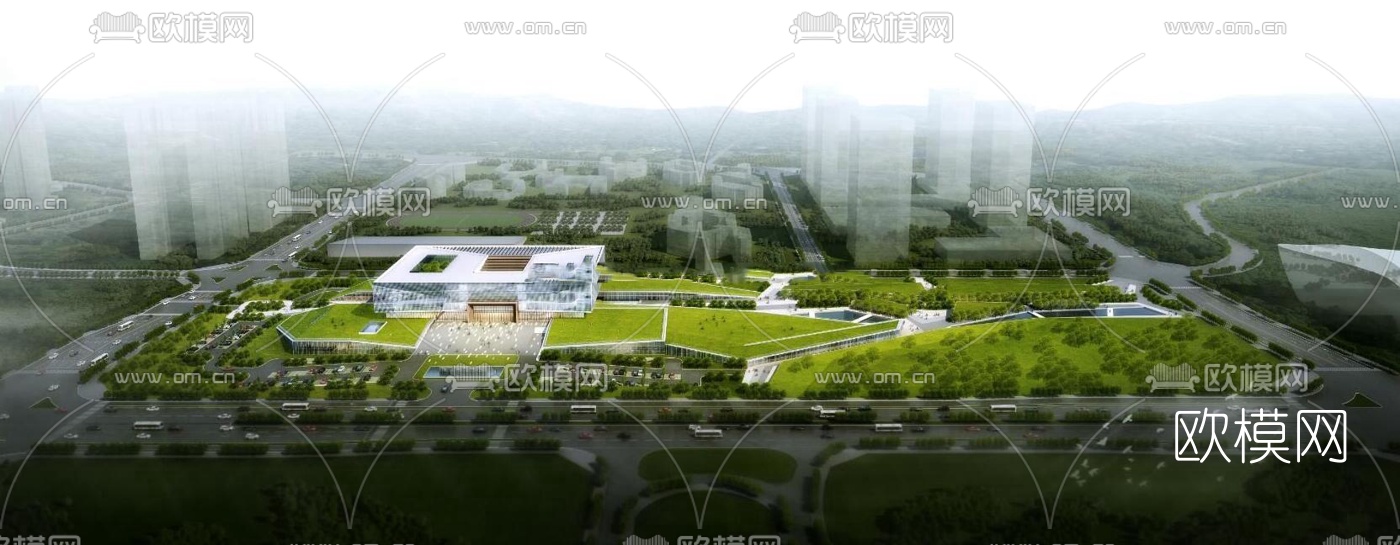 现代办公楼外观su模型下载（渲染图3）