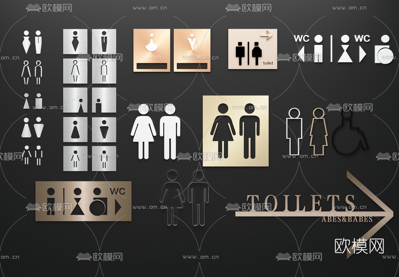现代卫生间指示牌3d模型下载