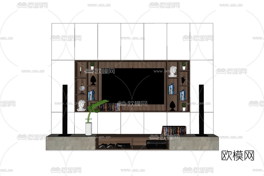 现代实木电视柜免费su模型下载_ID10137034_sketchup模型下载-欧模网