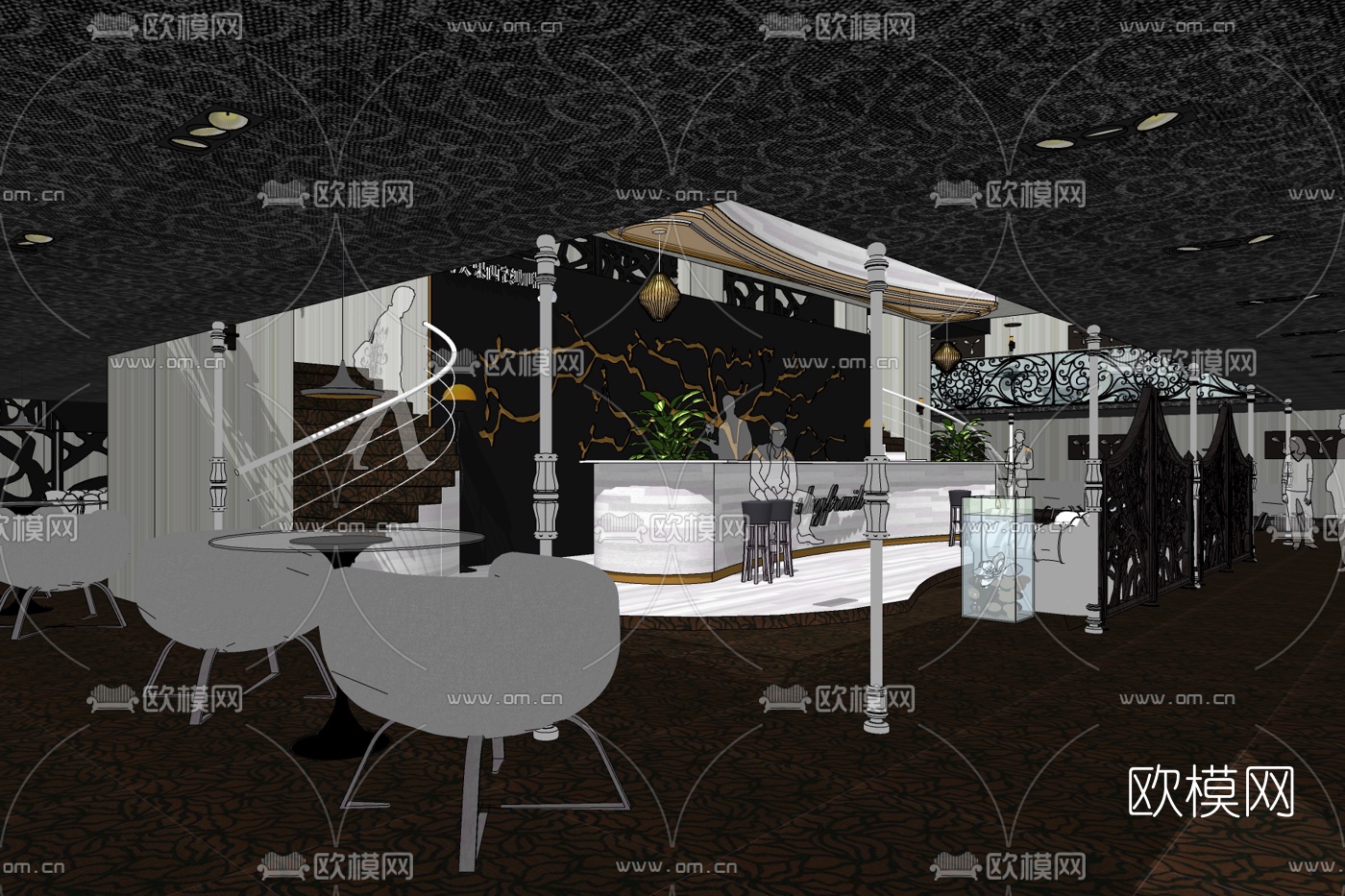 欧式西餐厅免费su模型下载