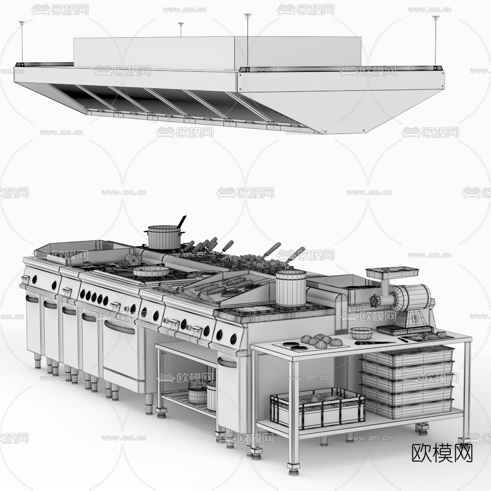 现代中央厨房后厨设备3d模型