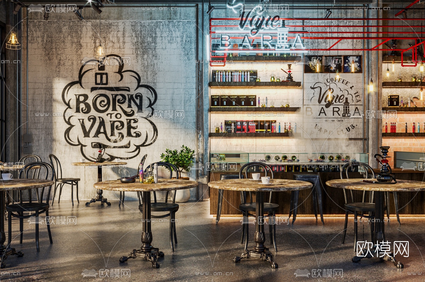 工业风咖啡厅3d模型下载（渲染图2）
