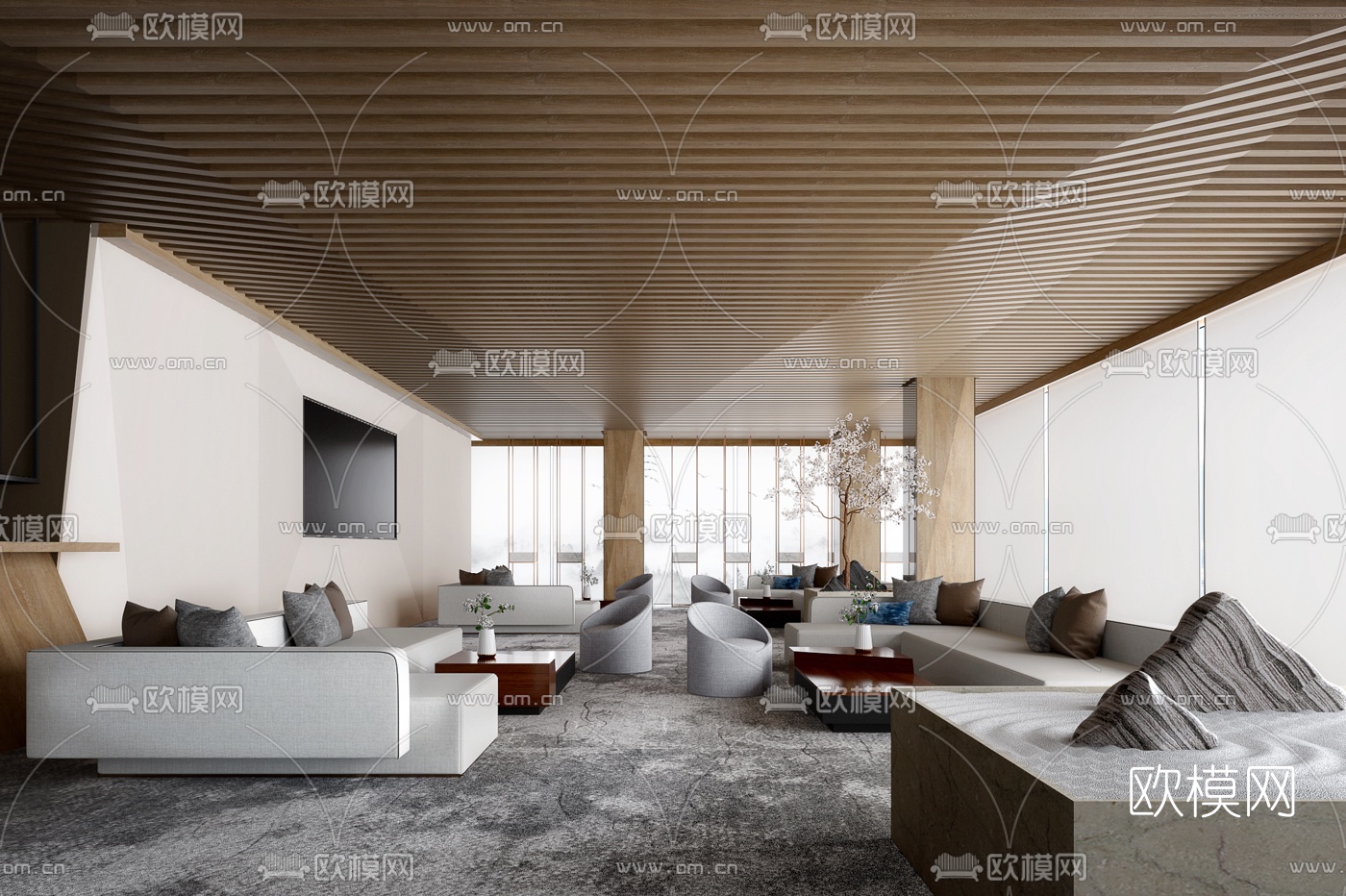 本则设计 新中式售楼处洽谈区3d模型-免费3dmax模型库-欧模网