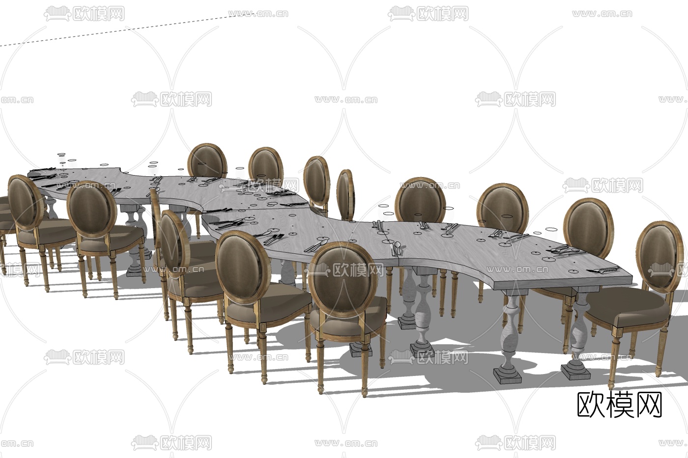 美式宴会餐桌椅免费su模型下载