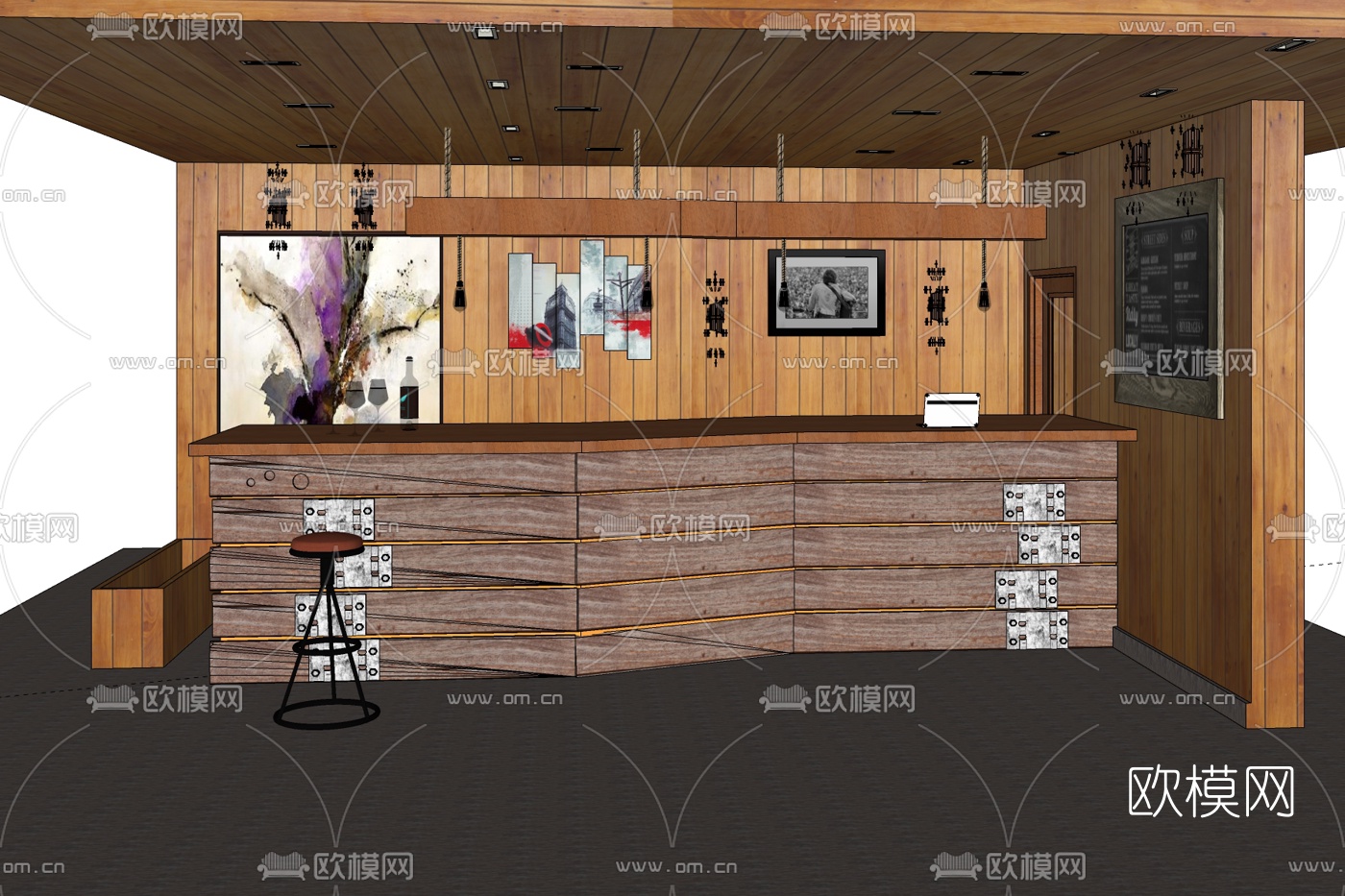 现代实木接待台免费su模型下载