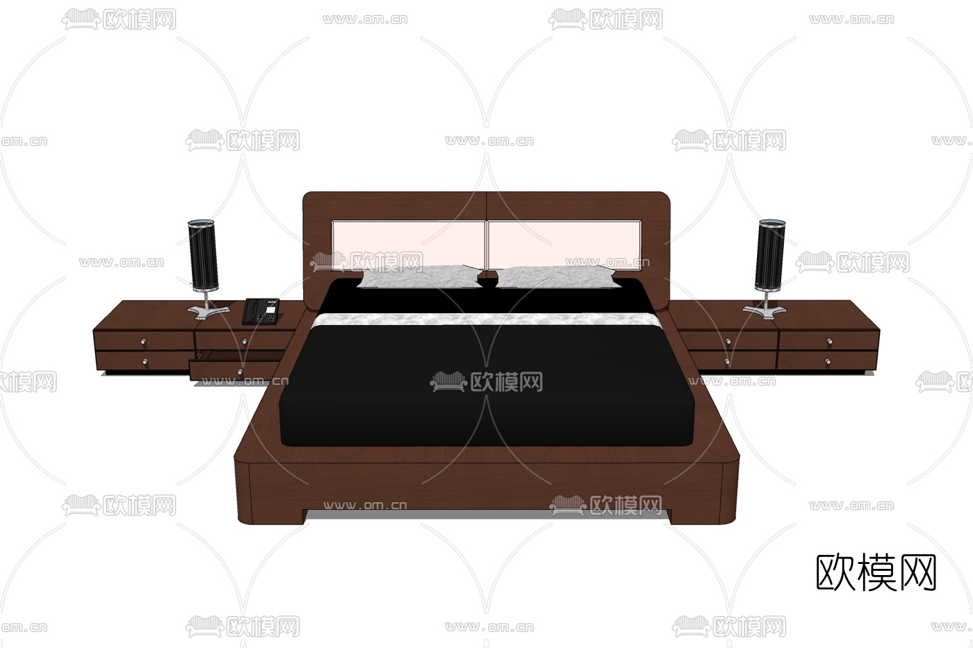 中式布艺双人床免费su模型下载