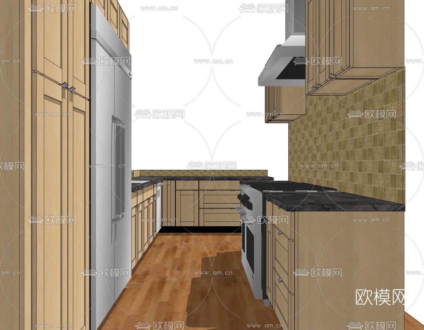 现代橱柜免费su模型下载（渲染图2）