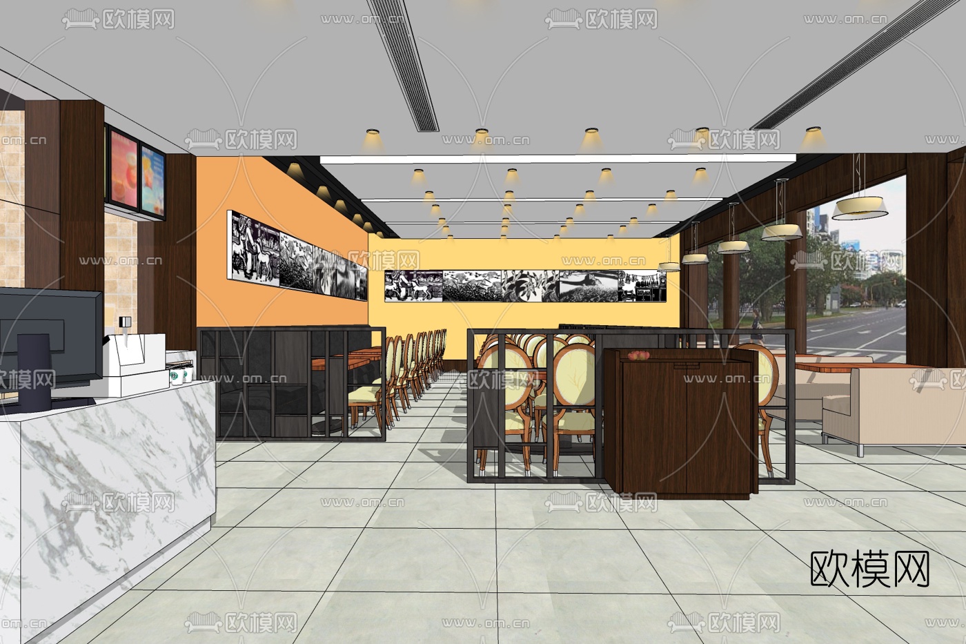 新中式茶餐厅免费su模型下载