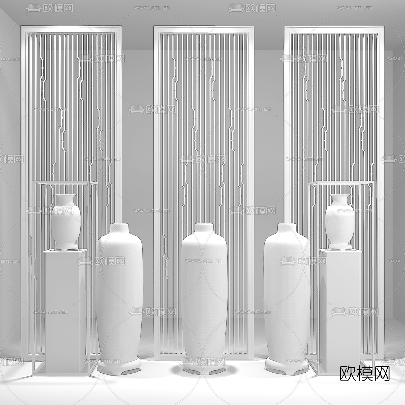 新中式屏风花瓶摆件3d模型