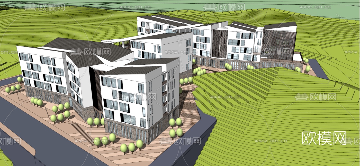 现代山地学校免费su模型