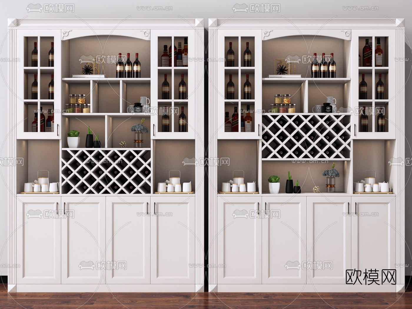 简欧烤漆酒柜组合3d模型下载