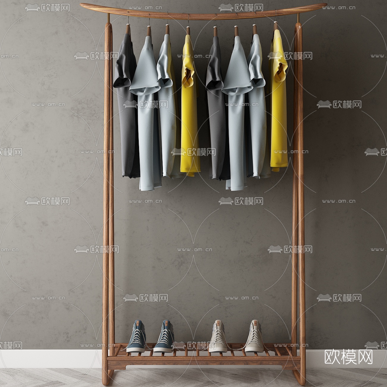 现代实木衣架3d模型下载