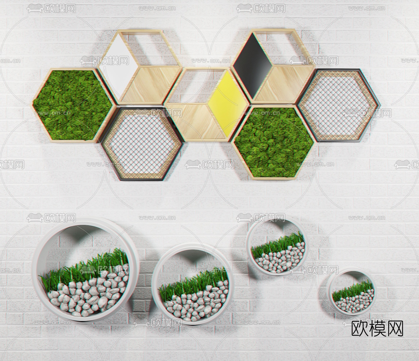 北欧植物墙饰挂件3d模型下载