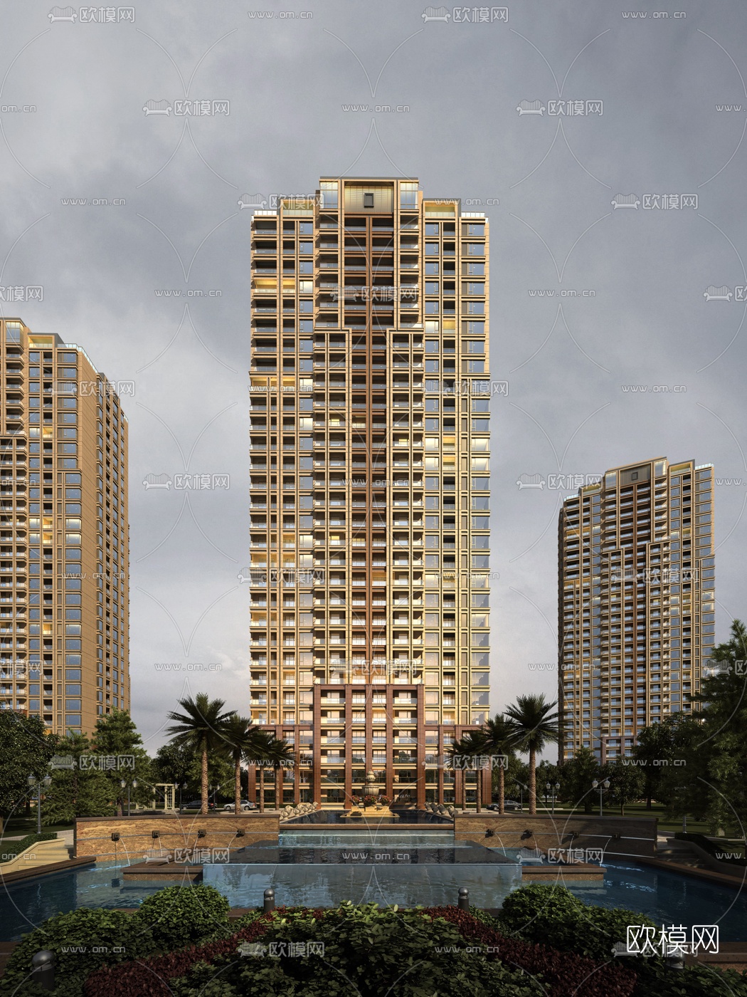 现代高层住宅楼建筑外观3d模型
