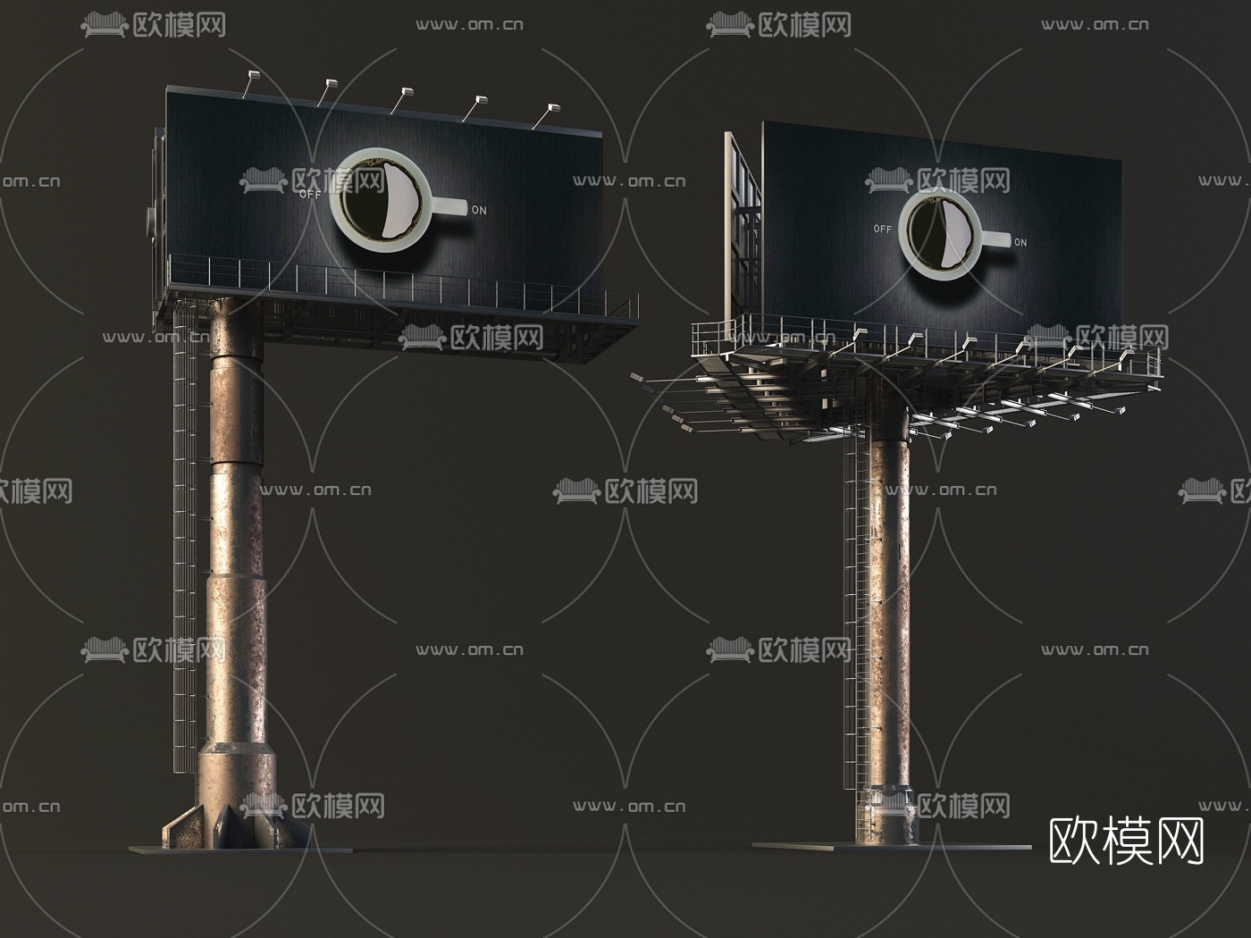 现代广告牌户外广告3d模型下载（渲染图2）