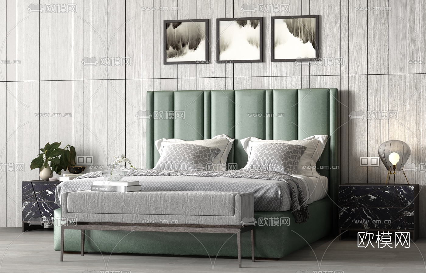 现代轻奢双人床3d模型下载