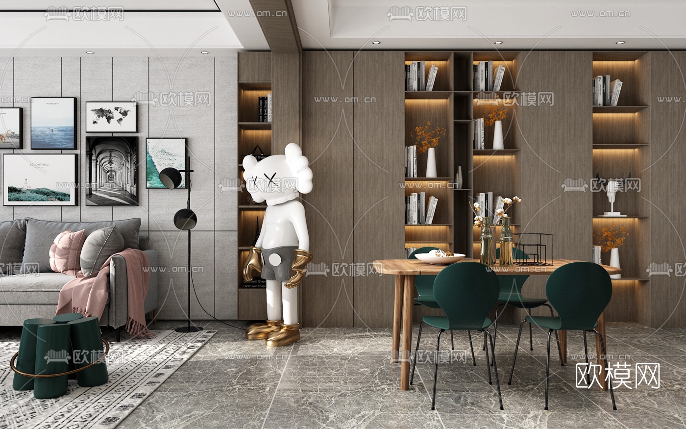 现代客厅餐厅3d模型