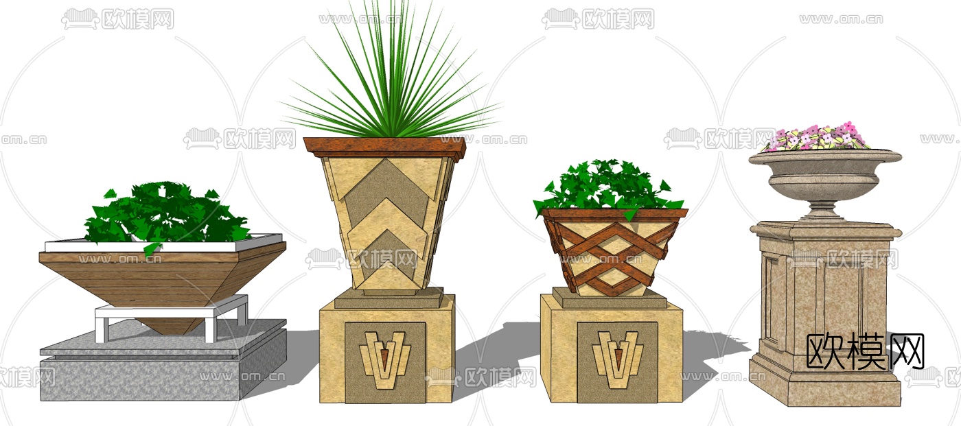 欧式花钵su模型下载