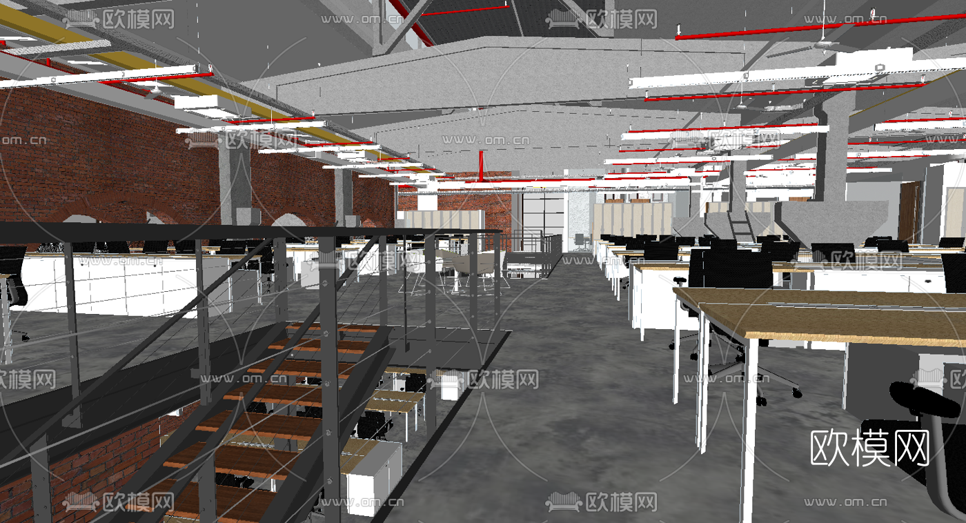 工业风敞开式办公区su模型下载（渲染图6）