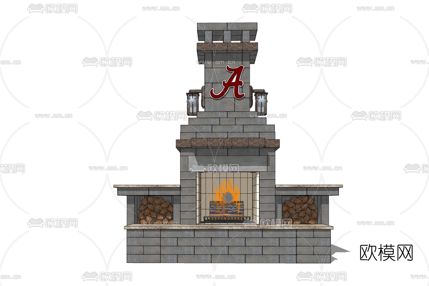 现代瓷砖壁炉免费su模型下载