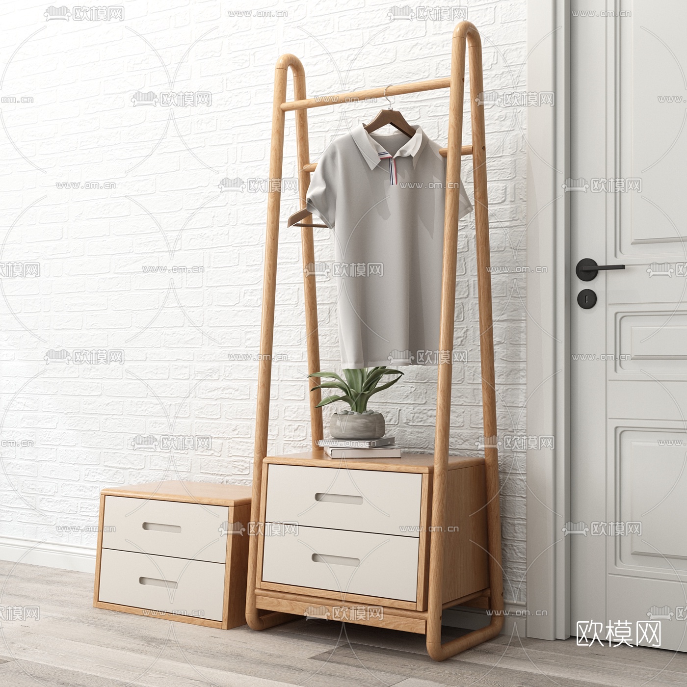北欧实木衣帽架3d模型下载（渲染图2）