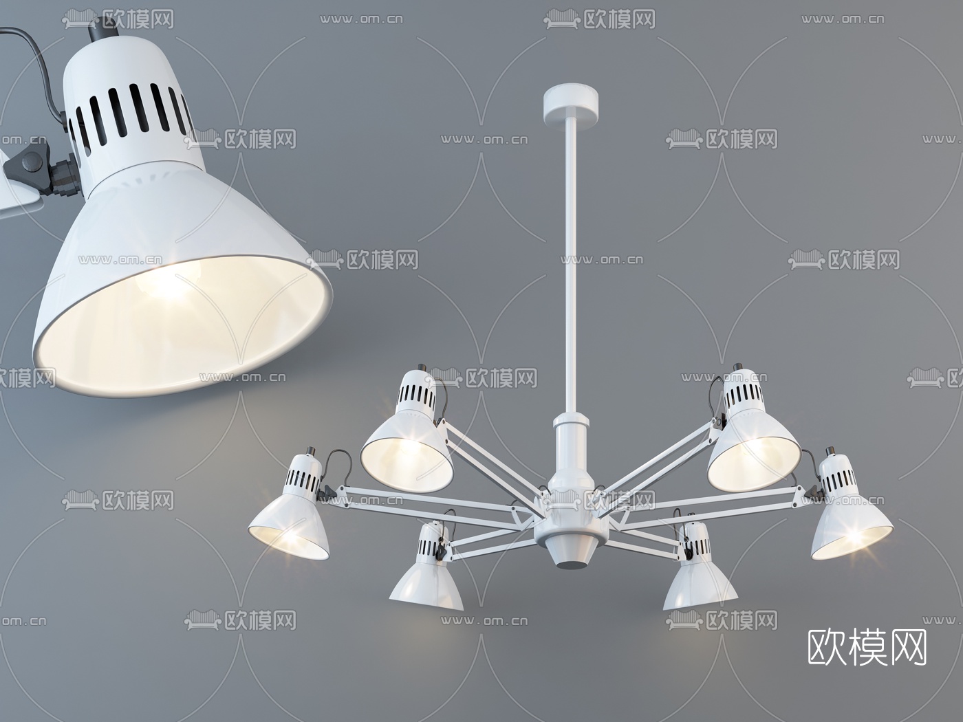 现代白色多头吊灯3d模型