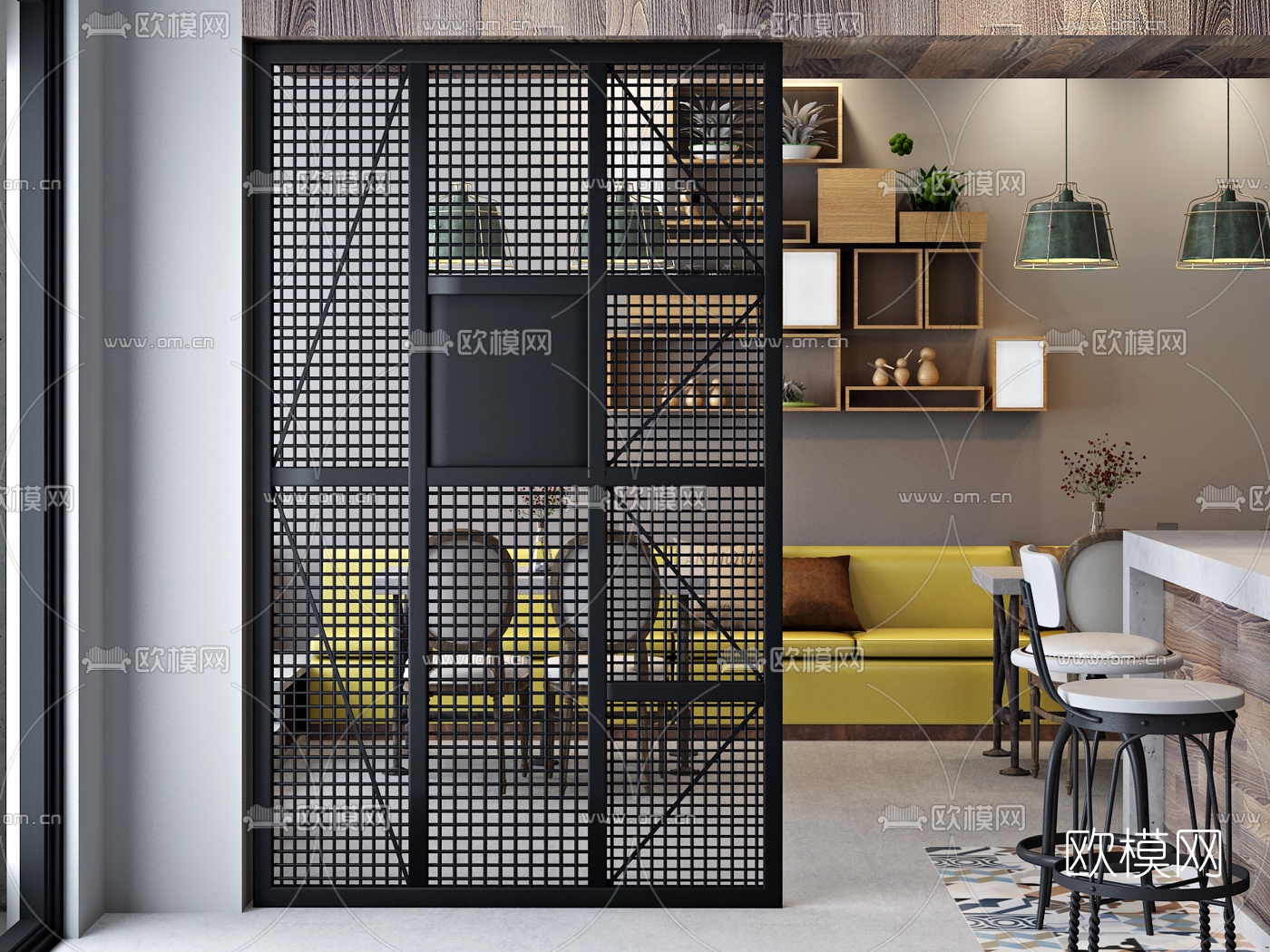 工业风铁艺屏风隔断3d模型下载