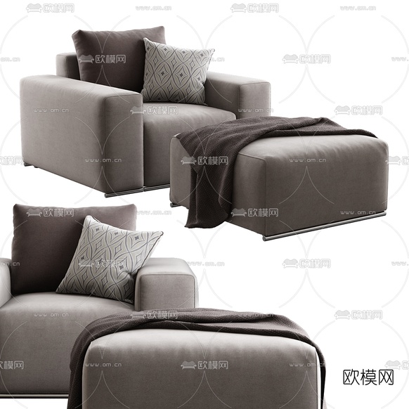 现代布艺单人沙发3d模型下载