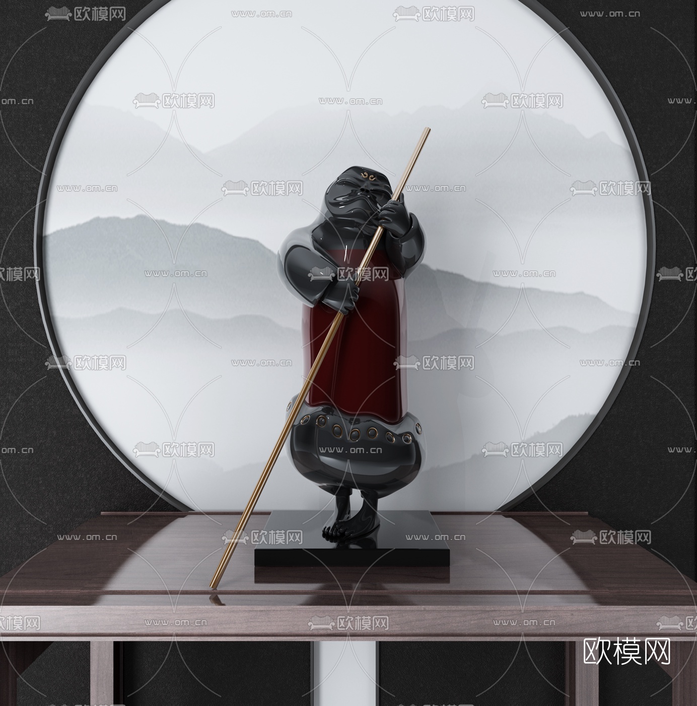 新中式禅意雕塑3d模型