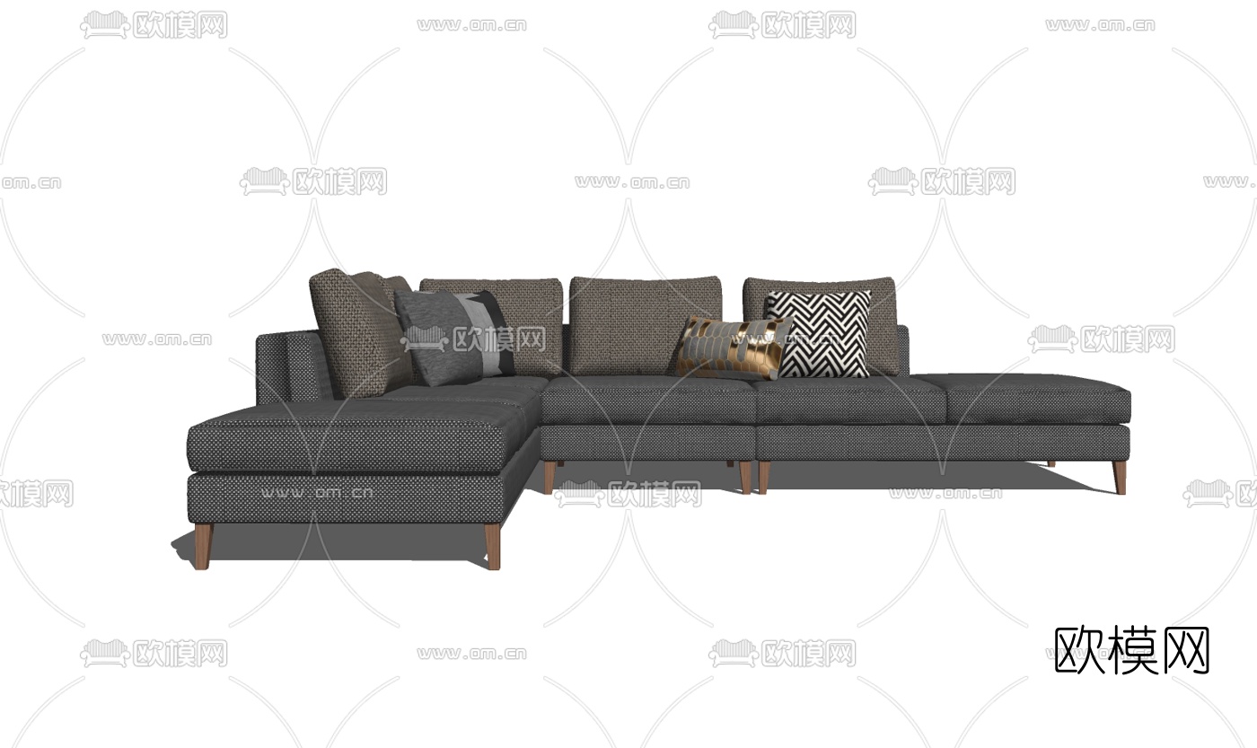 现代布艺多人沙发su模型下载