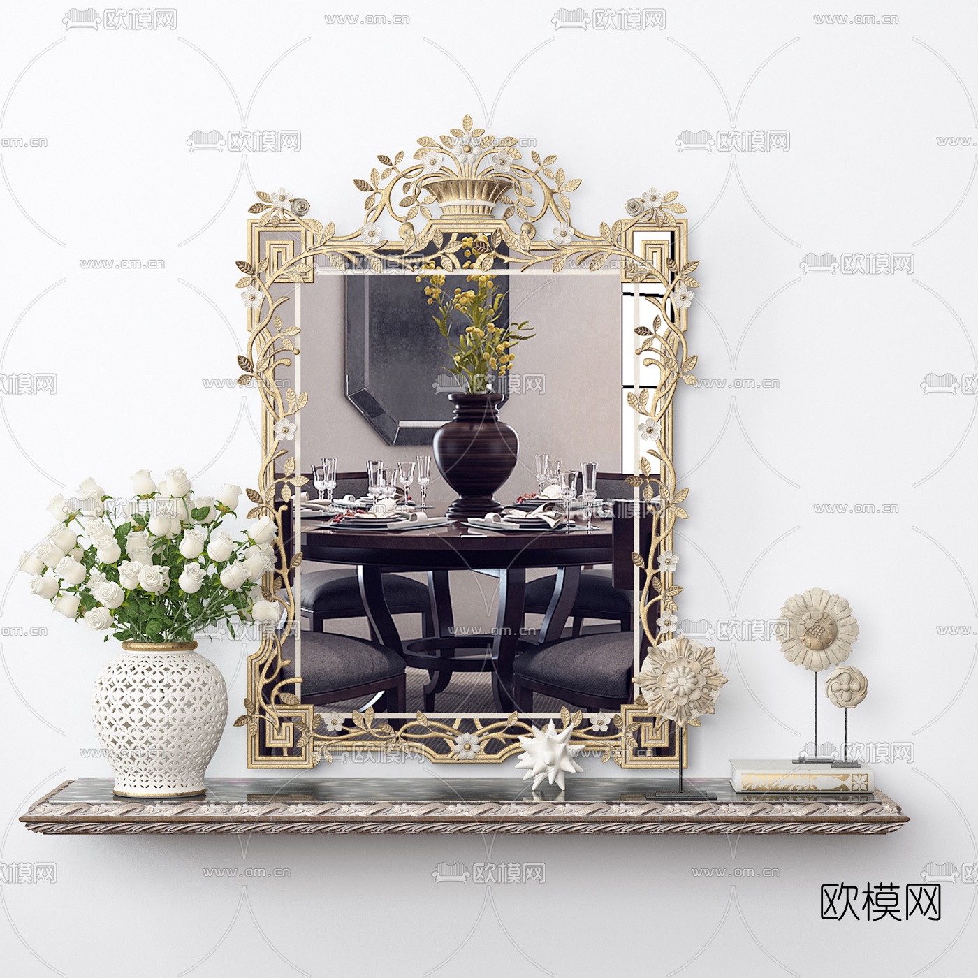 欧式金属挂壁镜3d模型