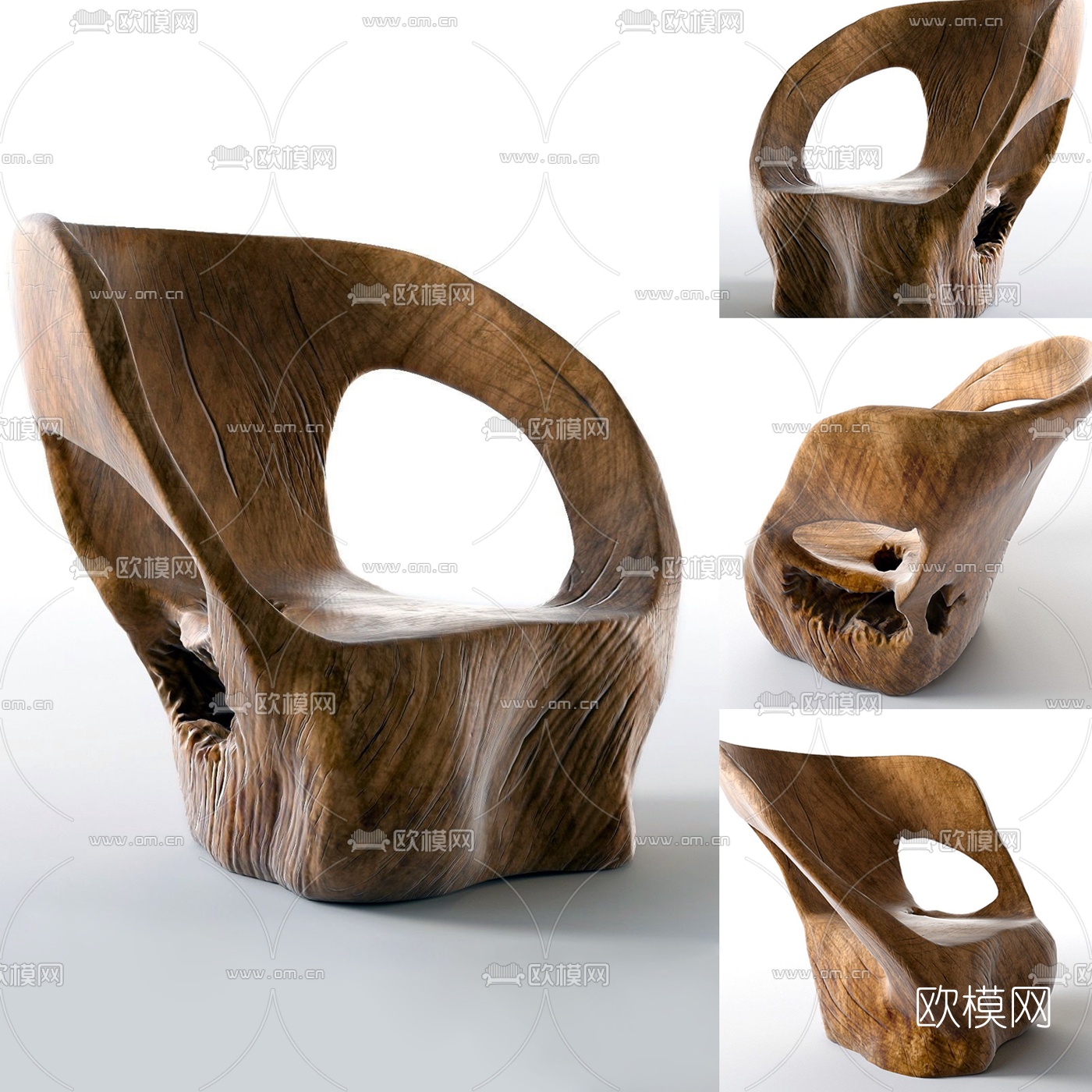 自然风原木树桩休闲椅3d模型