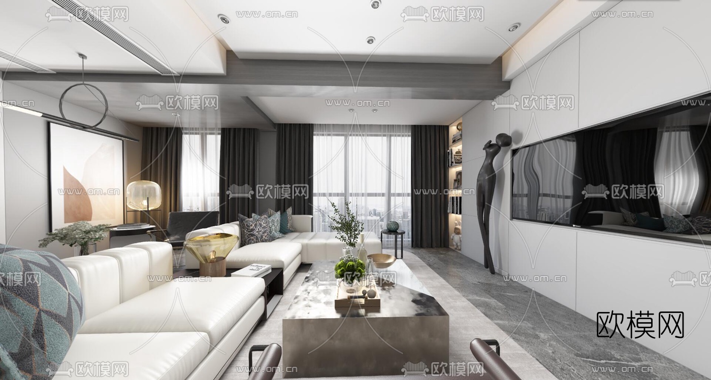 现代轻奢客厅餐厅vr全景3d模型