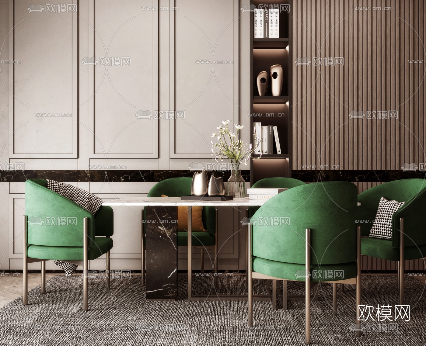 后现代大理石餐桌椅3d模型下载