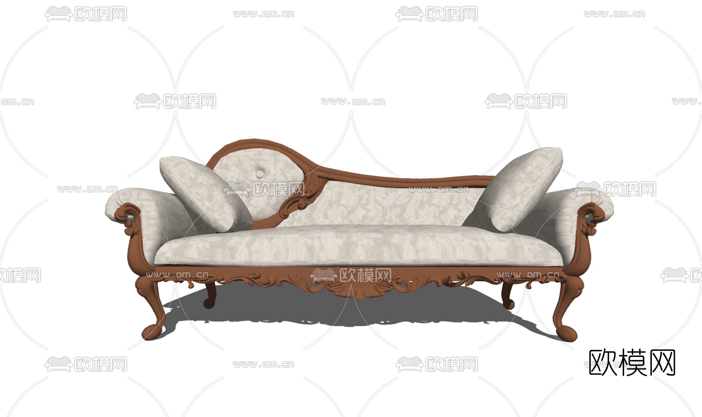 欧式布艺多人沙发su模型下载