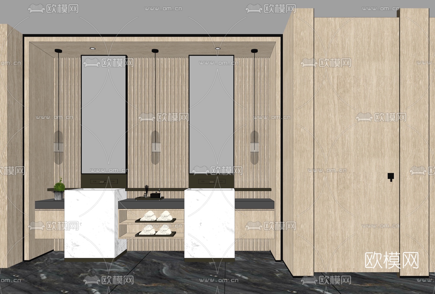 现代公共卫生间su模型下载