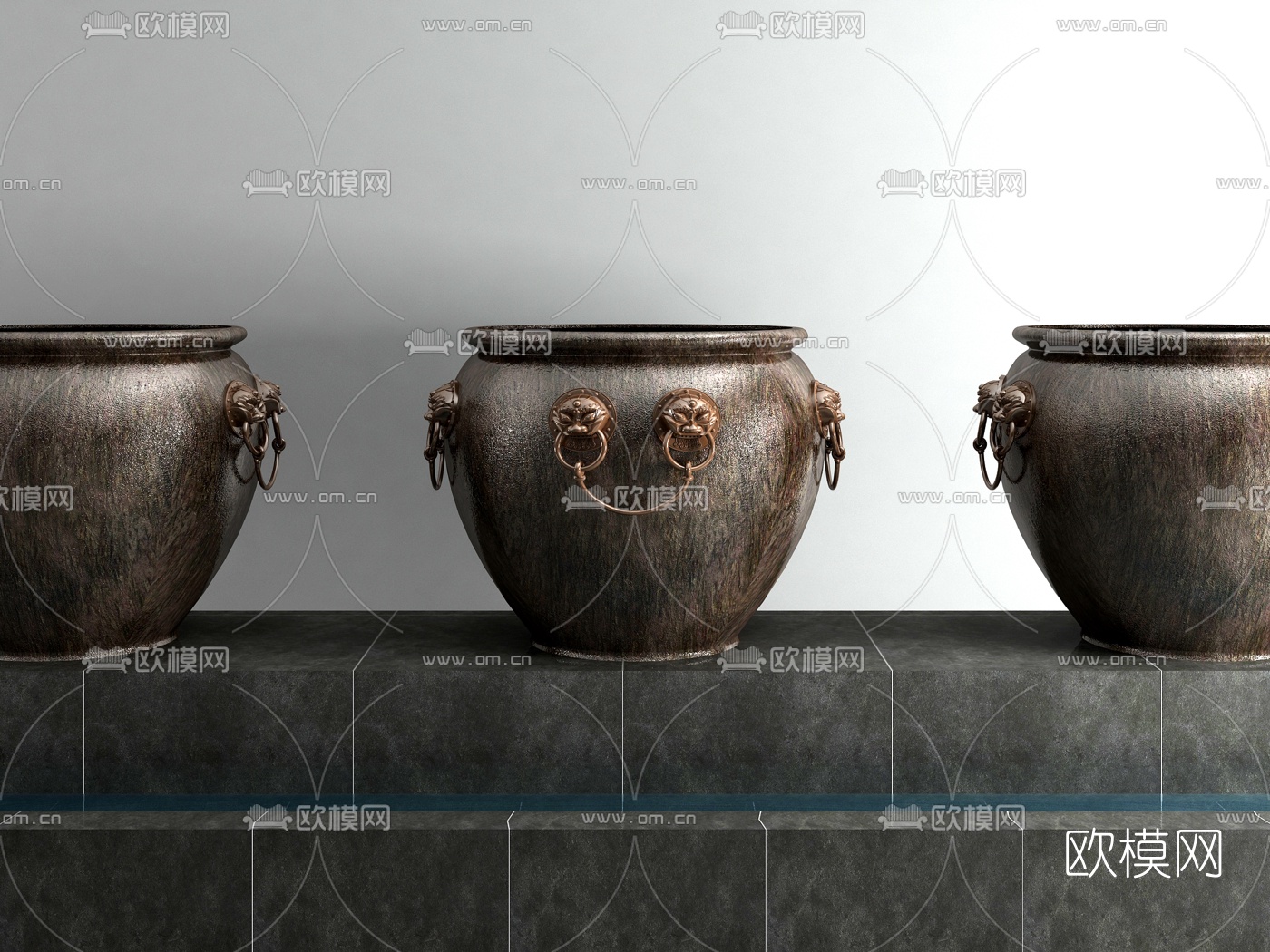 现代陶罐摆件组合3d模型