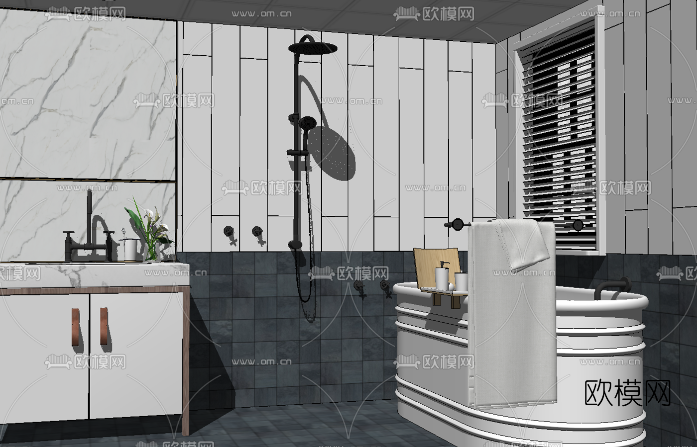 现代卫生间浴室su模型下载